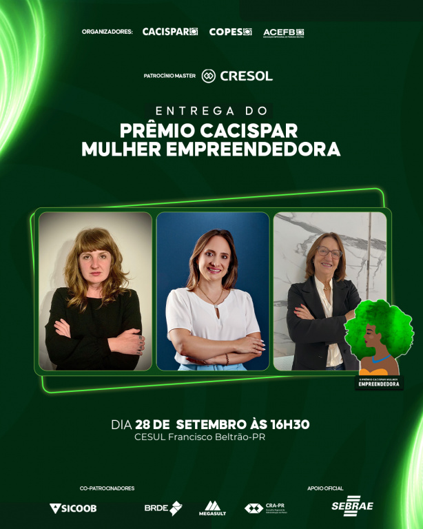 Cacispar Mulher divulga as finalistas do prêmio Mulher Empreendedora