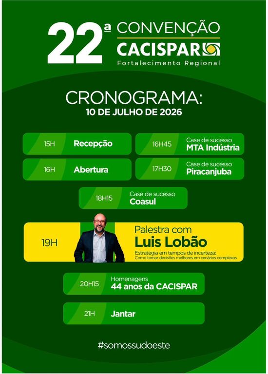Cacispar divulga programação da 22ª Convenção Empresarial